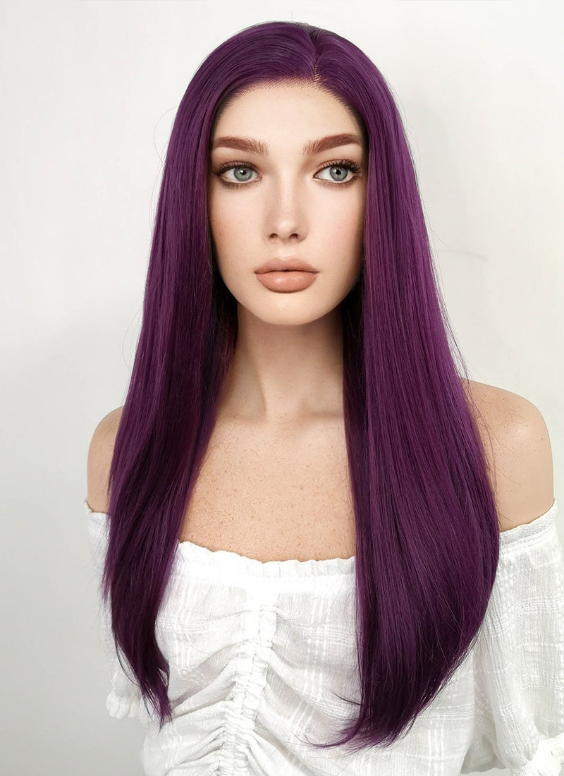 League of Legends Kai'Sa Long Straight Dark Purple Lace Front Synthetic Hair Wig LF029