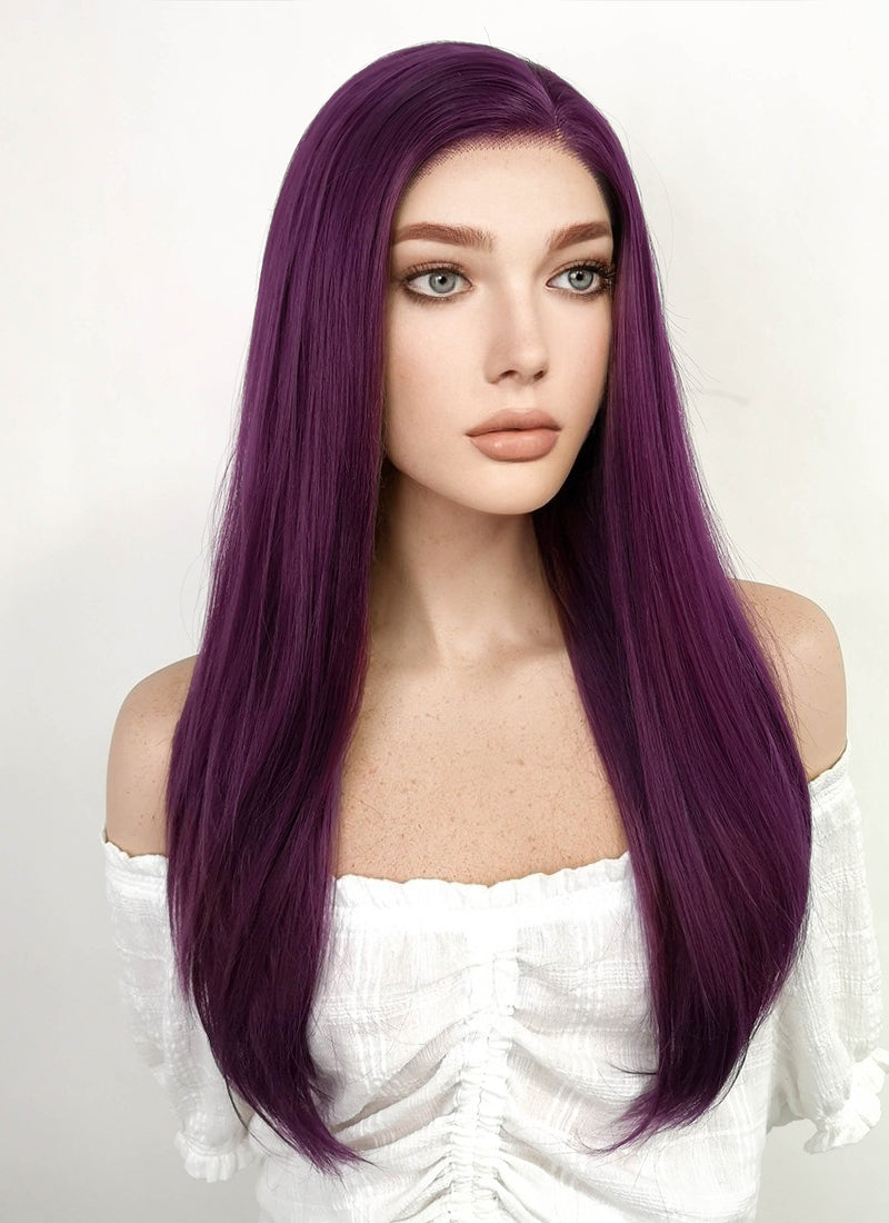 Long Straight Dark Purple Lace Front Synthetic Hair Wig LF029