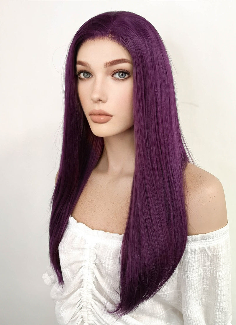 Long Straight Dark Purple Lace Front Synthetic Hair Wig LF029