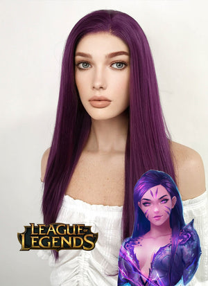 League of Legends Kai'Sa Long Straight Dark Purple Lace Front Synthetic Hair Wig LF029