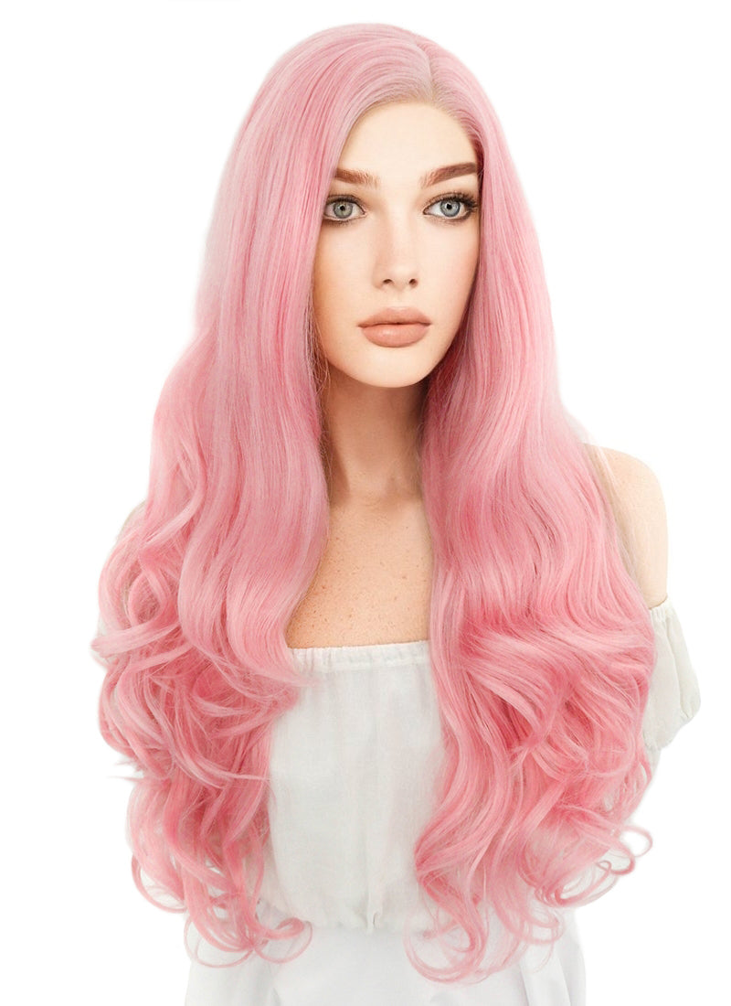 Long Wavy Pink Lace Front Synthetic Hair Wig LF084