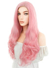 Long Wavy Pink Lace Front Synthetic Hair Wig LF084