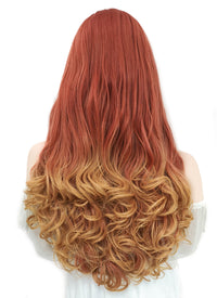 Long Wavy Reddish Orange Mixed Yellow Blonde Lace Front Synthetic Hair Wig LF085H - CosplayBuzz