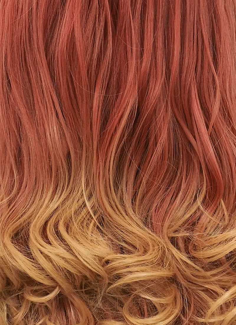 Long Wavy Reddish Orange Mixed Yellow Blonde Lace Front Synthetic Hair Wig LF085H - CosplayBuzz