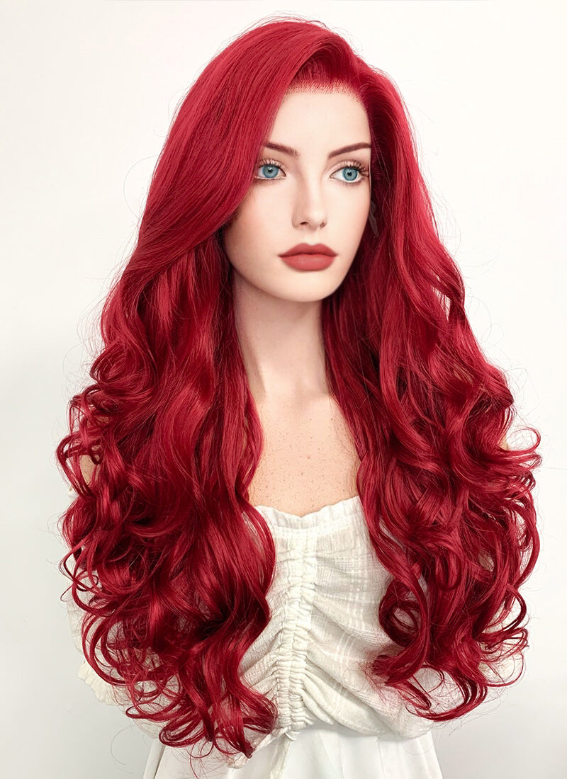 Disney The Little Mermaid Ariel Long Wavy Red Lace Front Synthetic Hair Wig LF085