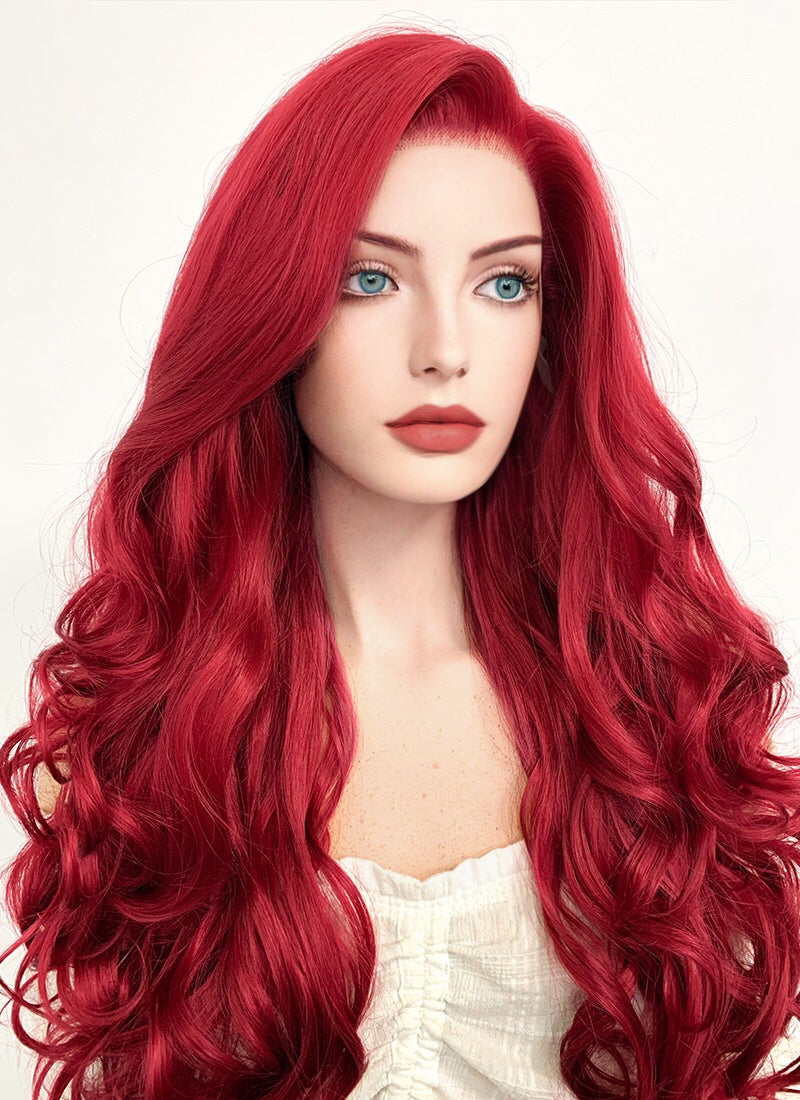 Disney The Little Mermaid Ariel Long Wavy Red Lace Front Synthetic Hair Wig LF085
