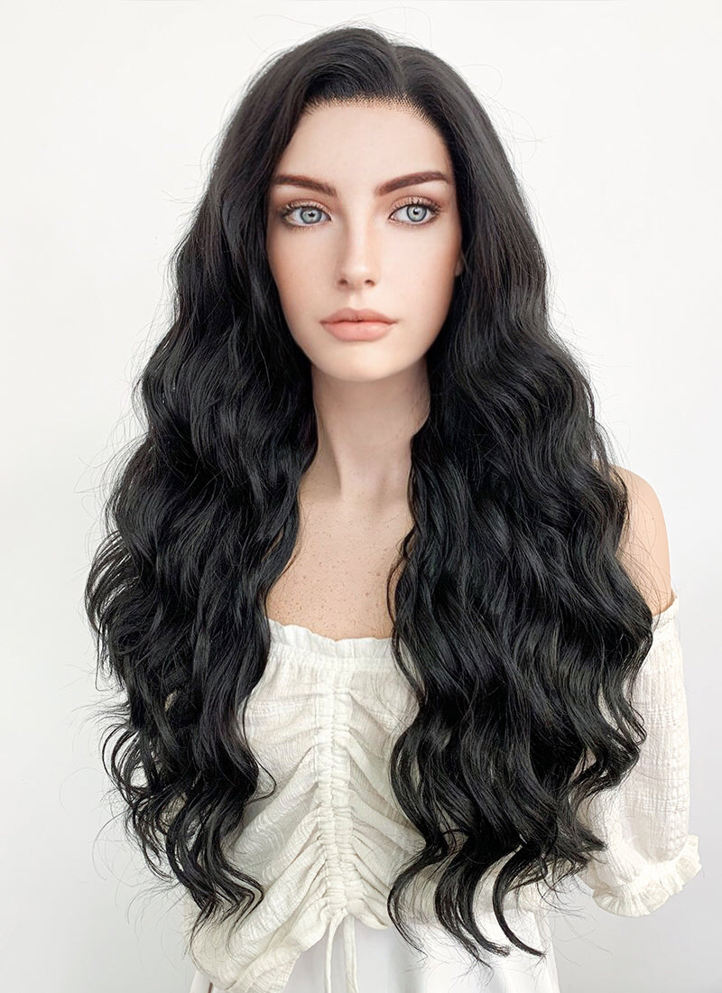 Long Wavy Natural Black Lace Front Synthetic Hair Wig LF095