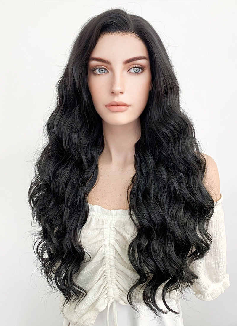 Long Wavy Natural Black Lace Front Synthetic Hair Wig LF095 - CosplayBuzz
