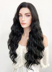 Long Wavy Natural Black Lace Front Synthetic Hair Wig LF095