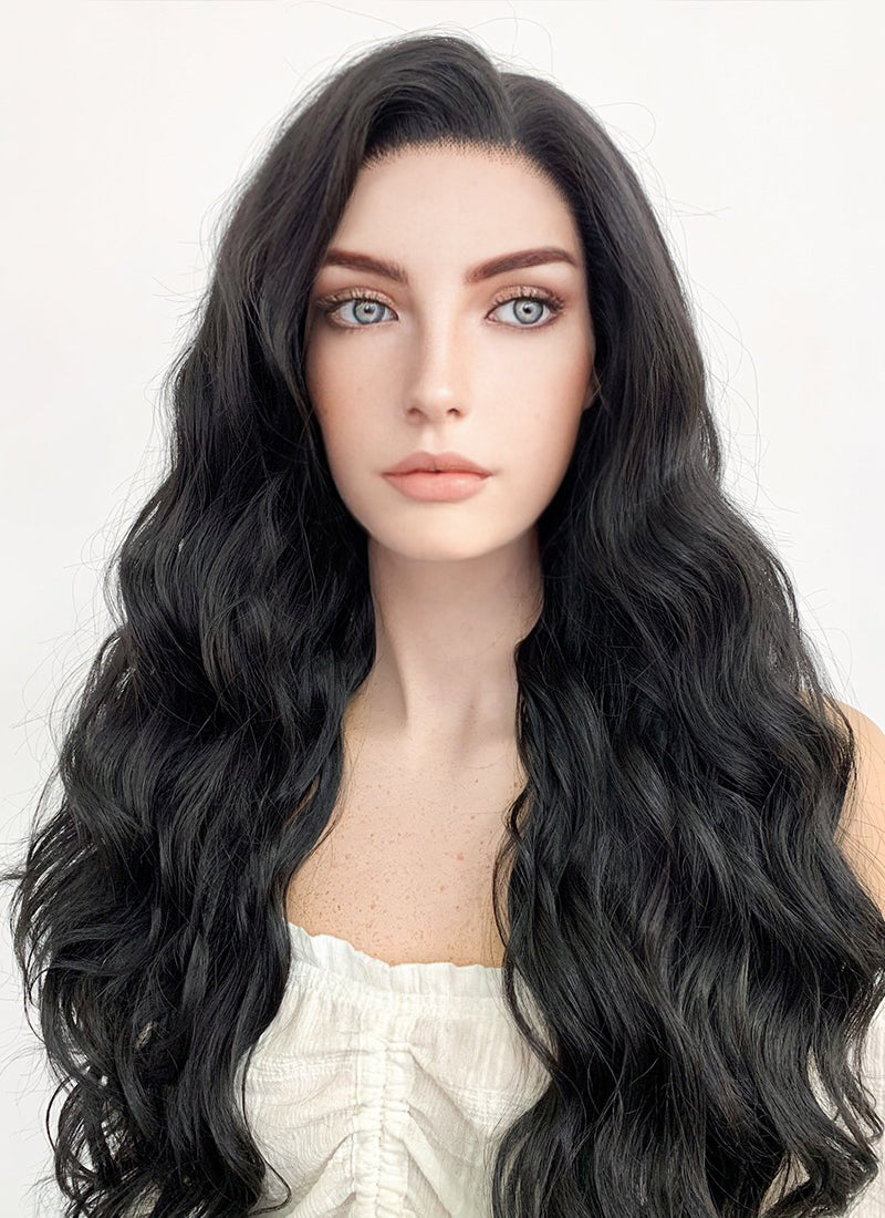Long Wavy Natural Black Lace Front Synthetic Hair Wig LF095