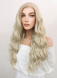 Long Wavy Light Ash Blonde Lace Front Synthetic Hair Wig LF101