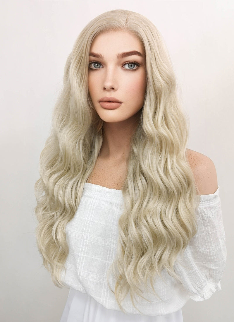 Long Wavy Light Ash Blonde Lace Front Synthetic Hair Wig LF101 - CosplayBuzz