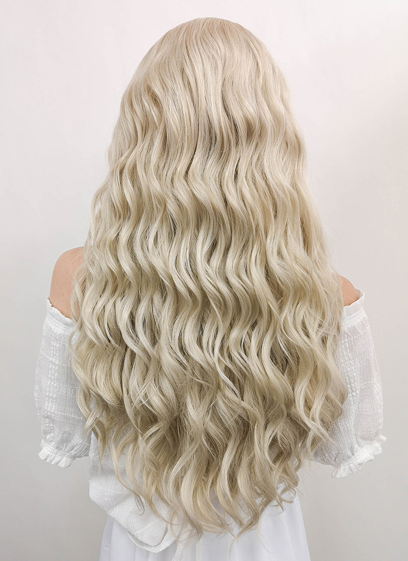 Long Wavy Light Ash Blonde Lace Front Synthetic Hair Wig LF101 - CosplayBuzz