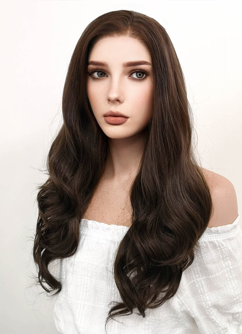 Long Wavy Dark Brown Lace Front Synthetic Hair Wig LF117