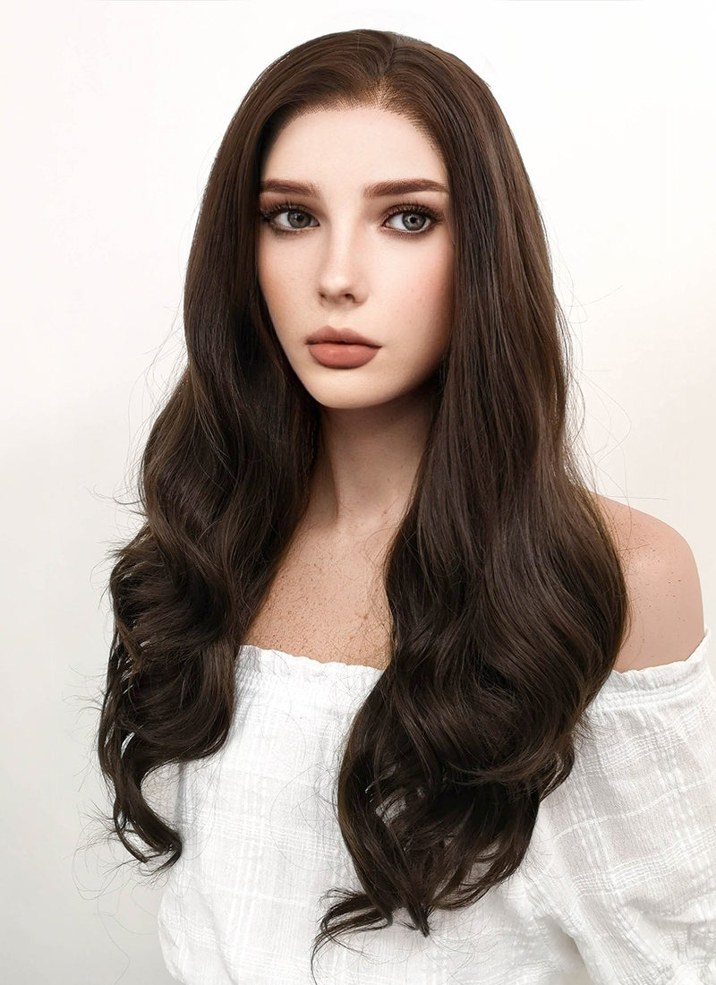 Long Wavy Dark Brown Lace Front Synthetic Hair Wig LF117 - CosplayBuzz