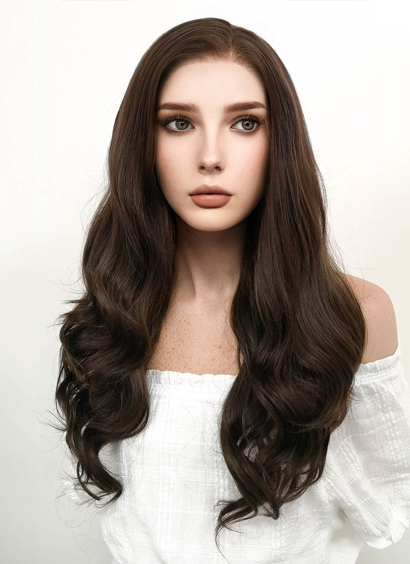 Long Wavy Dark Brown Lace Front Synthetic Hair Wig LF117