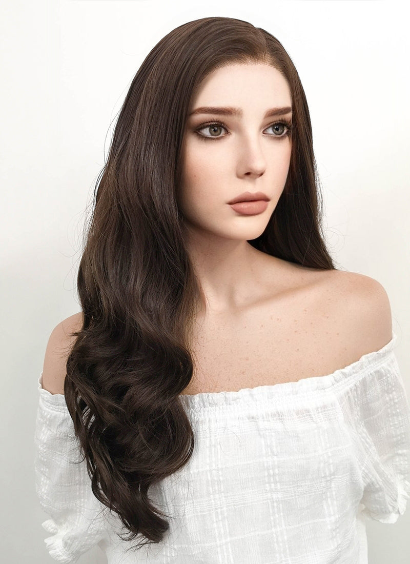 Long Wavy Dark Brown Lace Front Synthetic Hair Wig LF117