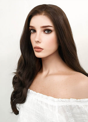 Disney Beauty and the Beast Belle Long Curly Dark Brown Lace Front Synthetic Hair Wig LF117