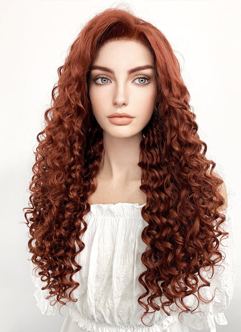 Long Curly Auburn Lace Front Synthetic Hair Wig LF1308