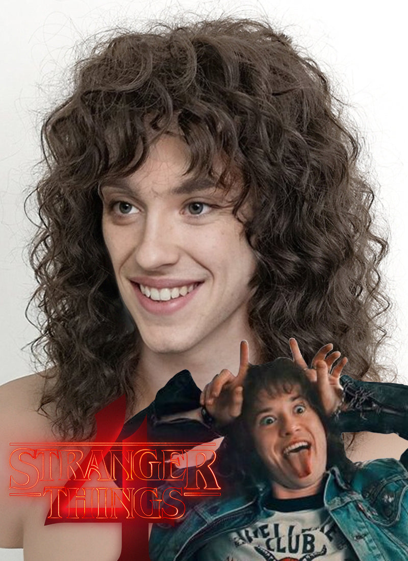Stranger Things Eddie Munson Spiral Curly Brunette Lace Front Synthetic Wig LF1310A