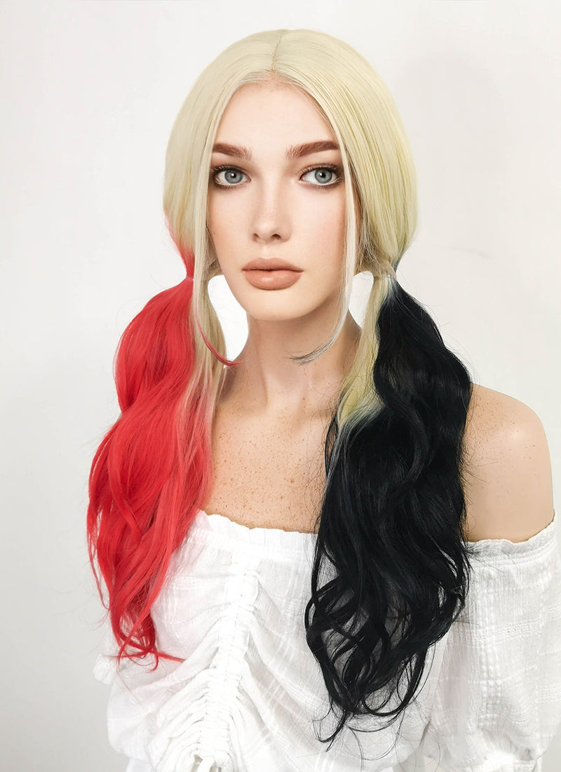 Blonde Harley Quinn Red Black Ponytail Lace Front Synthetic Hair Wig LF1576A