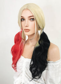 Blonde Harley Quinn Red Black Ponytail Lace Front Synthetic Hair Wig LF1576A
