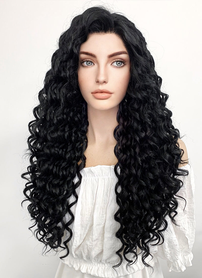 Long Spiral Black Lace Front Synthetic Hair Wig LF166