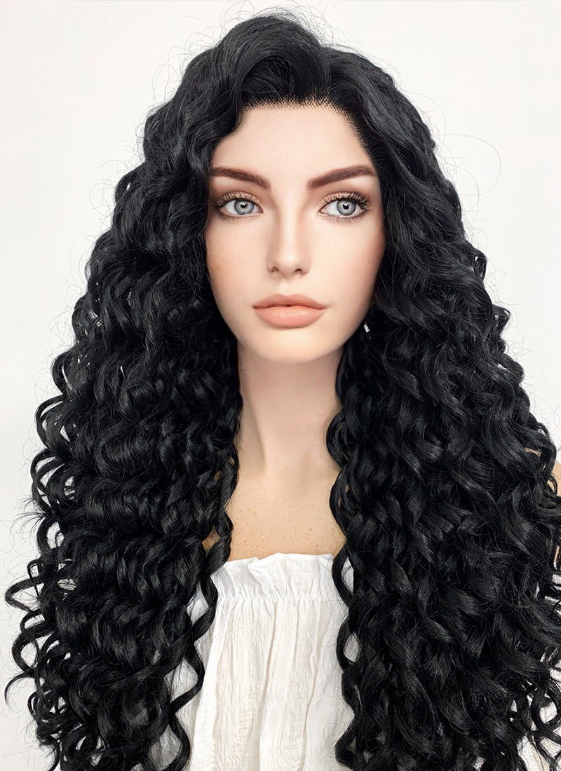 Long Spiral Black Lace Front Synthetic Hair Wig LF166