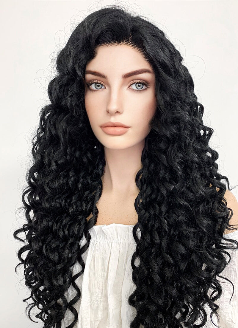 Long Spiral Black Lace Front Synthetic Hair Wig LF166