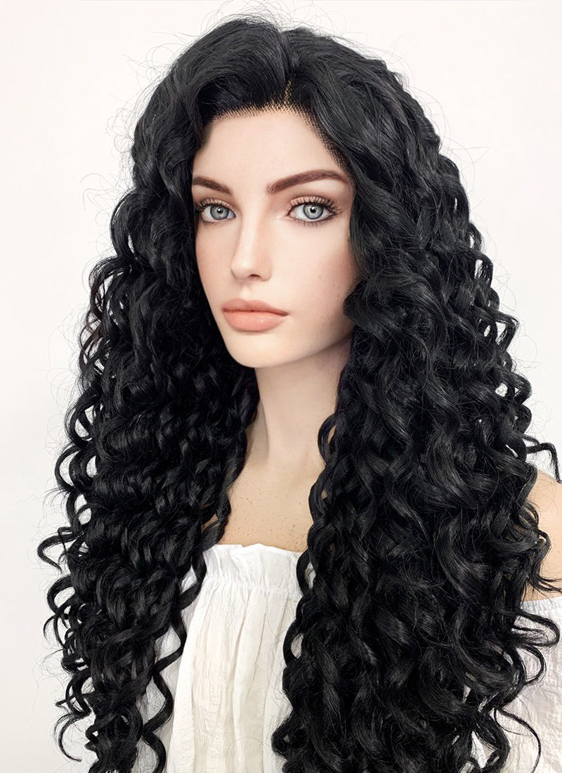 Long Spiral Black Lace Front Synthetic Hair Wig LF166