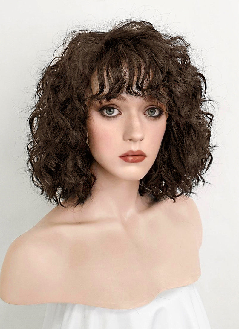 Stranger Things Nancy Wheeler Spiral Curly Brunette Lace Front Synthetic Hair Wig LF169A