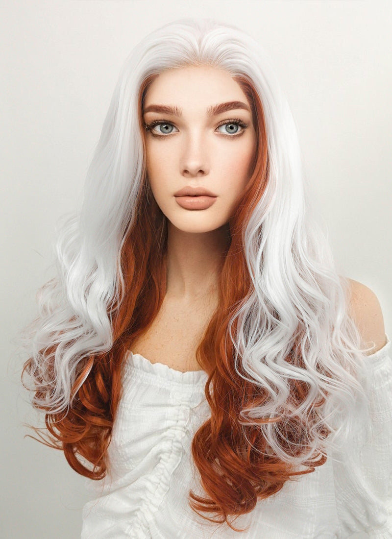 Marvel X-Men Rogue Long Wavy White Auburn Mixed Lace Front Synthetic Hair Wig LF1703