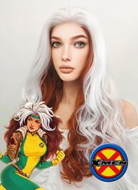 Marvel X-Men Rogue Long Wavy White Auburn Mixed Lace Front Synthetic Hair Wig LF1703