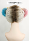 Birds of Prey Harley Quinn Wavy Blonde Pink Blue Ponytail With Brown Roots Lace Front Synthetic Wig LF1744