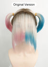Birds of Prey Harley Quinn Wavy Blonde Pink Blue Ponytail With Brown Roots Lace Front Synthetic Wig LF1744