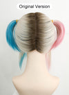 Birds of Prey Harley Quinn Wavy Blonde Pink Blue Ponytail With Brown Roots Lace Front Synthetic Wig LF1744