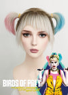 Birds of Prey Harley Quinn Wavy Blonde Pink Blue Ponytail With Brown Roots Lace Front Synthetic Wig LF1744