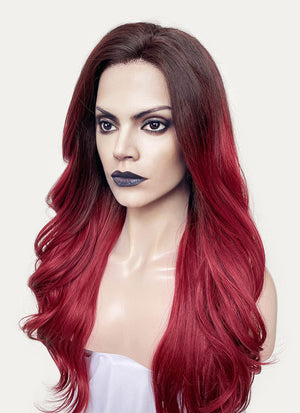 Guardians of the Galaxy Gamora Wavy Red With Dark Roots Lace Front Synthetic Wig LF1803