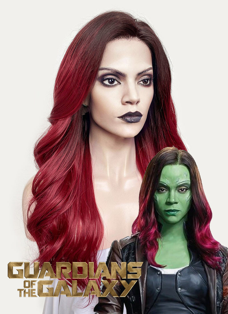 Guardians of the Galaxy Gamora Wavy Red With Dark Roots Lace Front Synthetic Wig LF1803