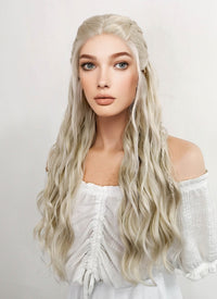 Game of Thrones Daenerys Targaryen Long Curly Light Ash Blonde Braided Lace Front Synthetic Wig LF2017