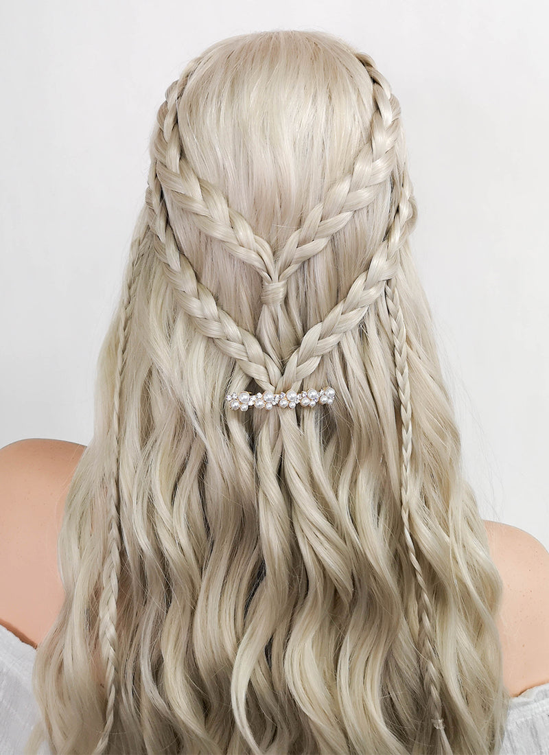 Game of Thrones Daenerys Targaryen Long Curly Light Ash Blonde Braided Lace Front Synthetic Wig LF2017