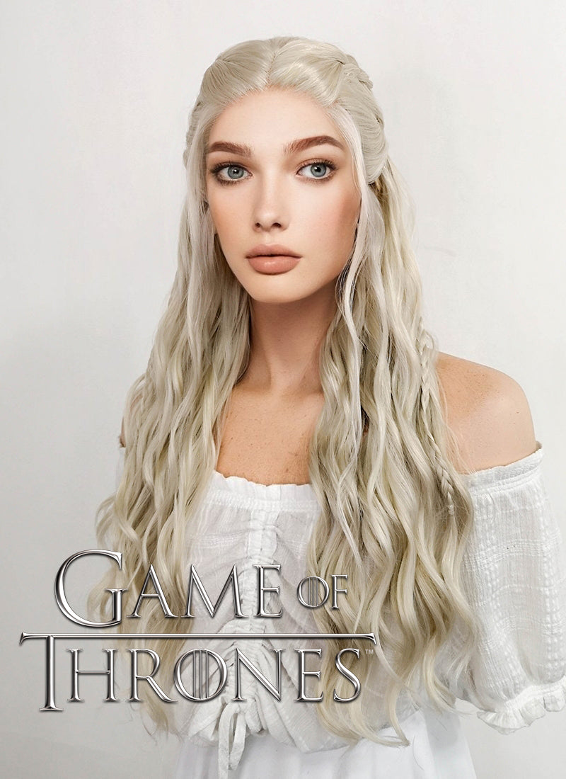 Game of Thrones Daenerys Targaryen Long Curly Light Ash Blonde Braided Lace Front Synthetic Wig LF2017 - CosplayBuzz