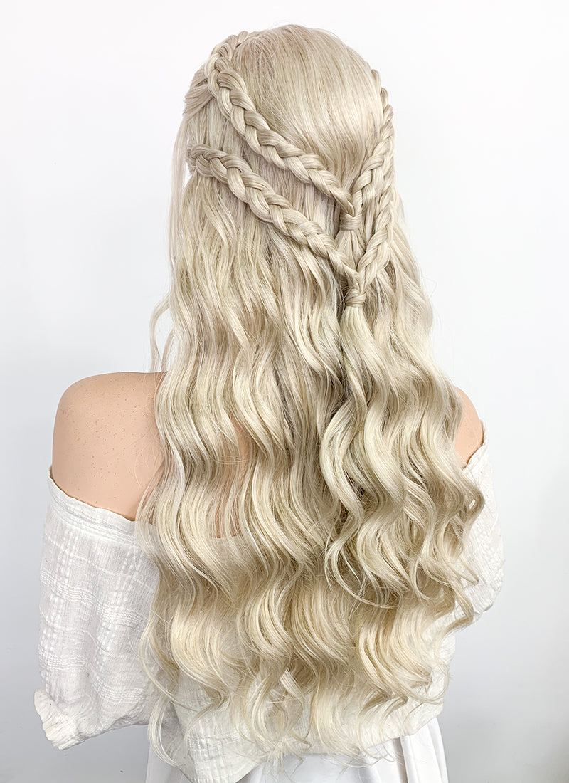 Game of Thrones Daenerys Targaryen Long Light Ash Blonde Braided Lace Front Synthetic Wig LF2021