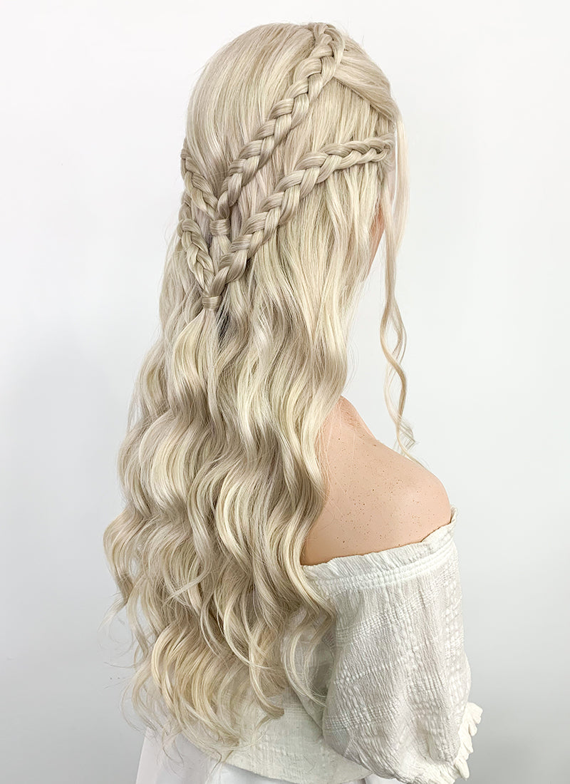 Game of Thrones Daenerys Targaryen Long Light Ash Blonde Braided Lace Front Synthetic Wig LF2021