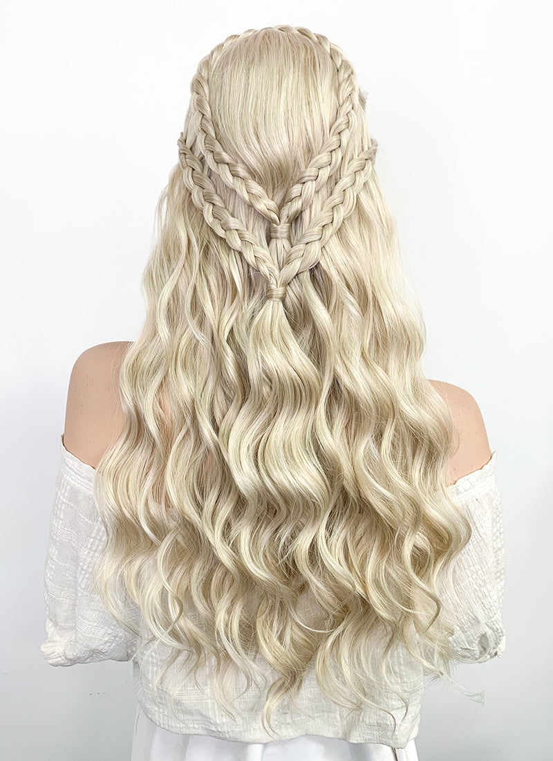 Game of Thrones Daenerys Targaryen Long Light Ash Blonde Braided Lace Front Synthetic Wig LF2021