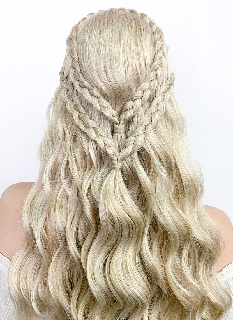 Game of Thrones Daenerys Targaryen Long Light Ash Blonde Braided Lace Front Synthetic Wig LF2021