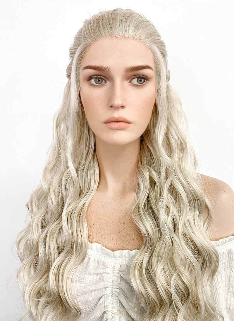 Game of Thrones Daenerys Targaryen Long Light Ash Blonde Braided Lace Front Synthetic Wig LF2021