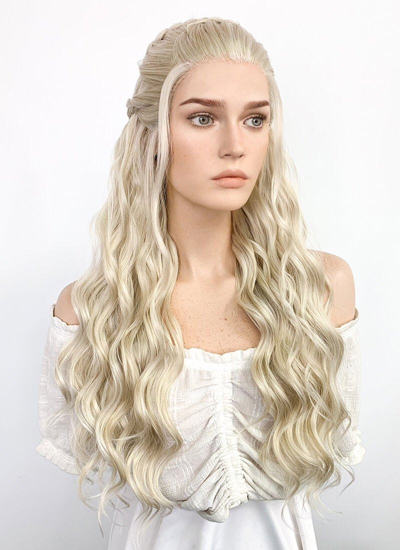 Game of Thrones Daenerys Targaryen Long Light Ash Blonde Braided Lace Front Synthetic Wig LF2021