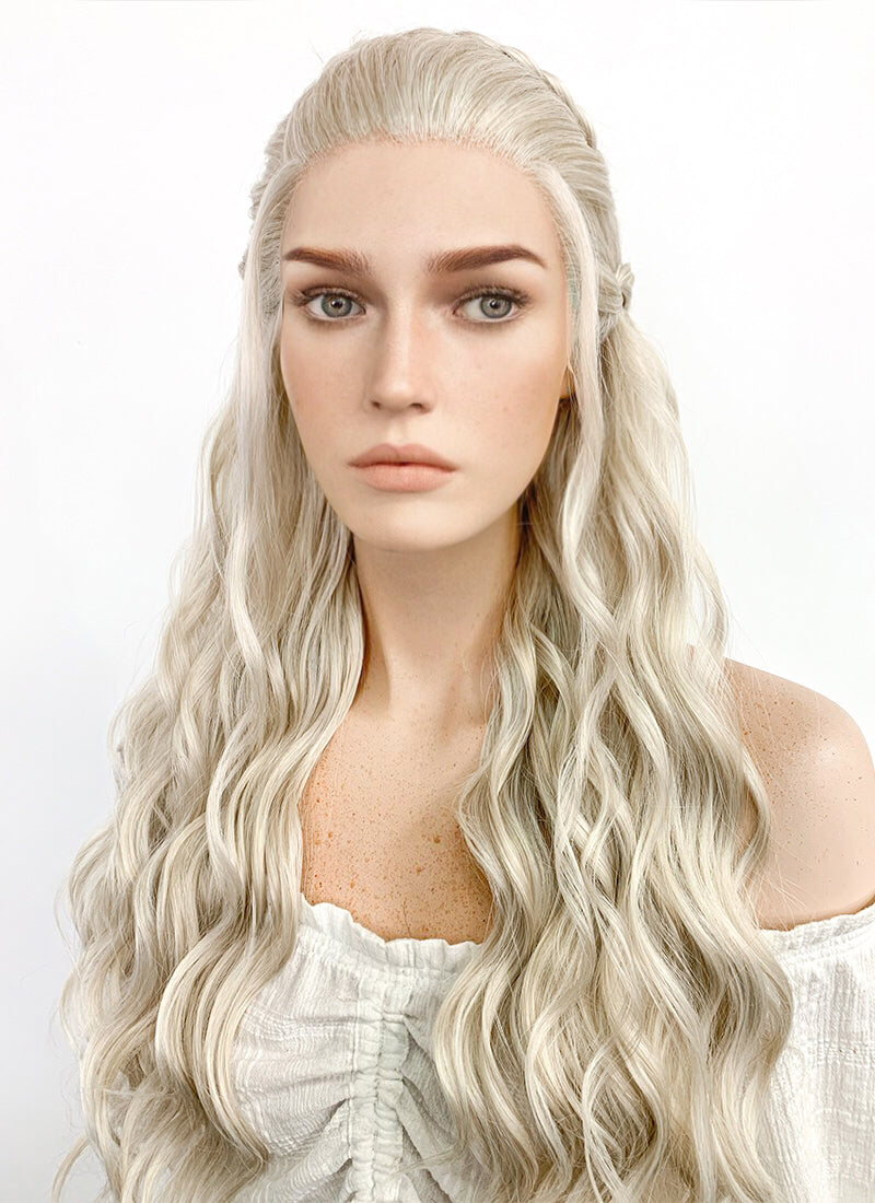 Game of Thrones Daenerys Targaryen Long Light Ash Blonde Braided Lace Front Synthetic Wig LF2021