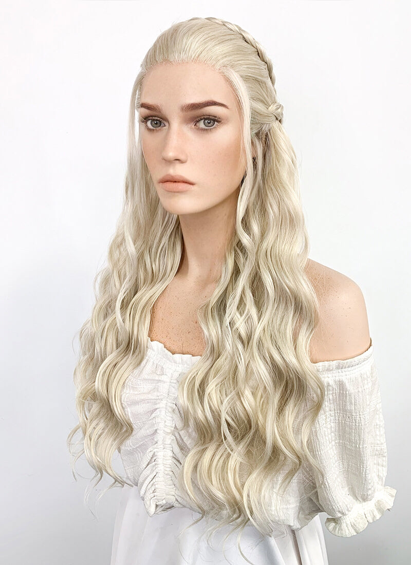 Game of Thrones Daenerys Targaryen Long Light Ash Blonde Braided Lace Front Synthetic Wig LF2021